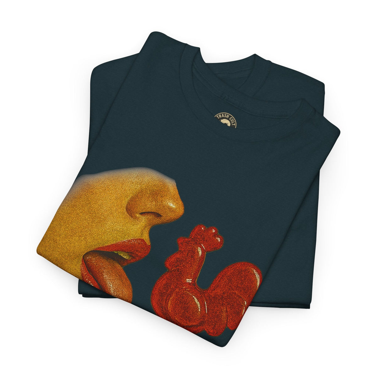 Bold Retro Halftone Tease – Red Rooster Lollipop Graphic Tee