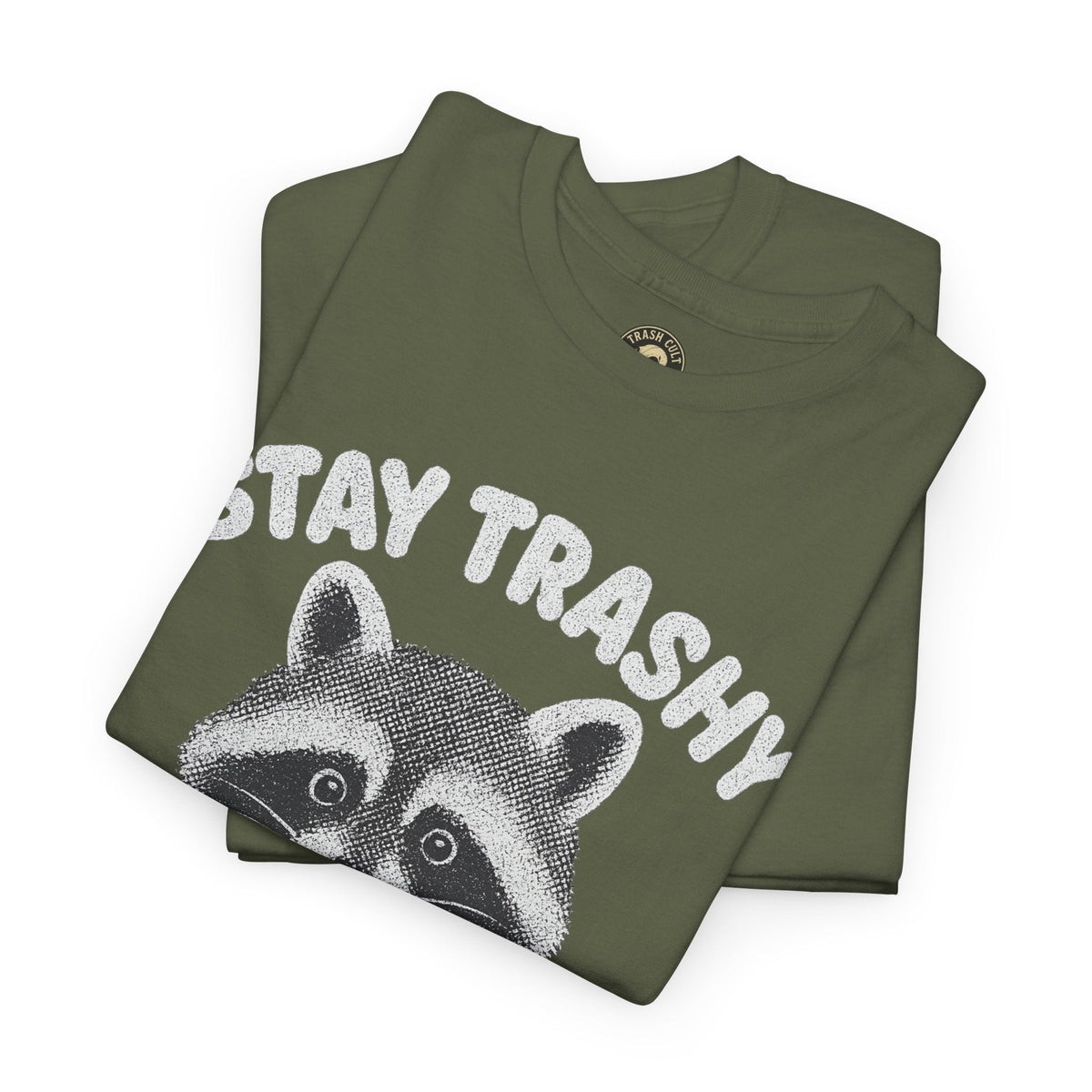 Stay Trashy Raccoon Iced Coffee Shirt – Halftone All White Design | Trash Cult Supply Co.