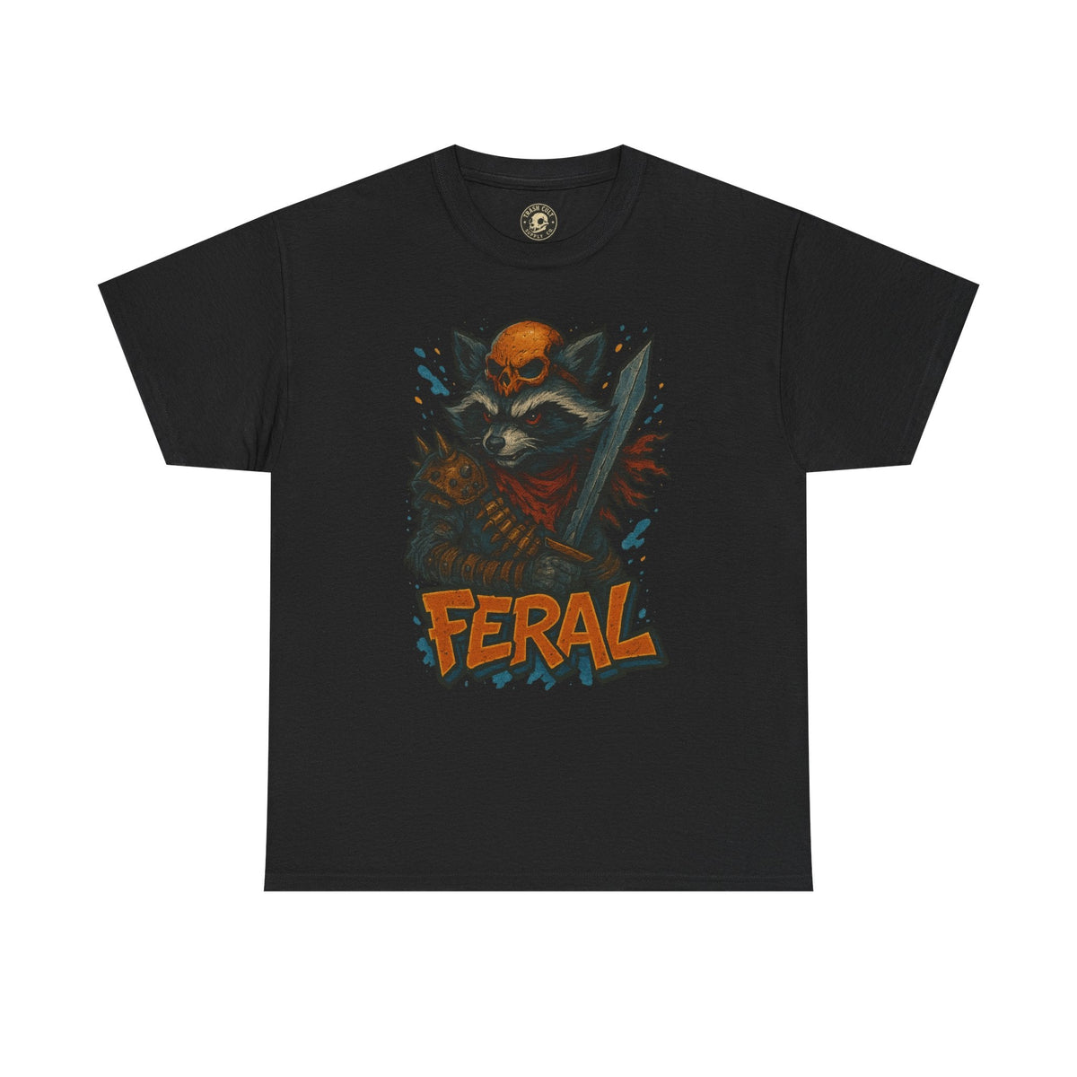 FERAL Raccoon Warlord Shirt – Graffiti Street Art Animal Tee | Bold Post-Apocalyptic Design on Gildan 5000