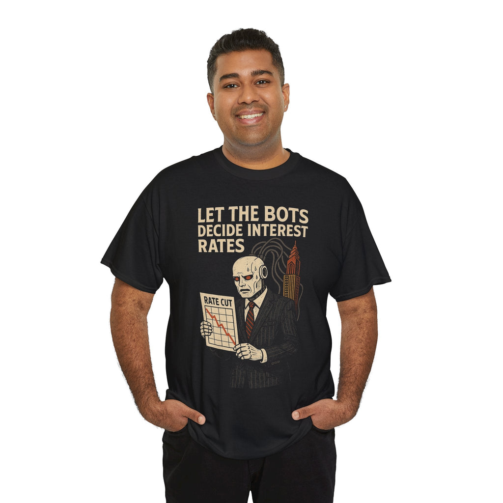 AI Bot Interest Rate Cut Shirt – Satirical Cyberpunk Finance Graphic Tee