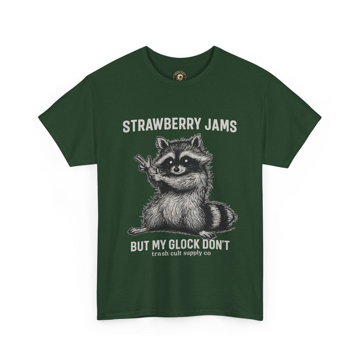 Strawberry Jams But My Glock Don’t Raccoon Shirt – Trash Cult Supply Co. Gildan 5000 Tee
