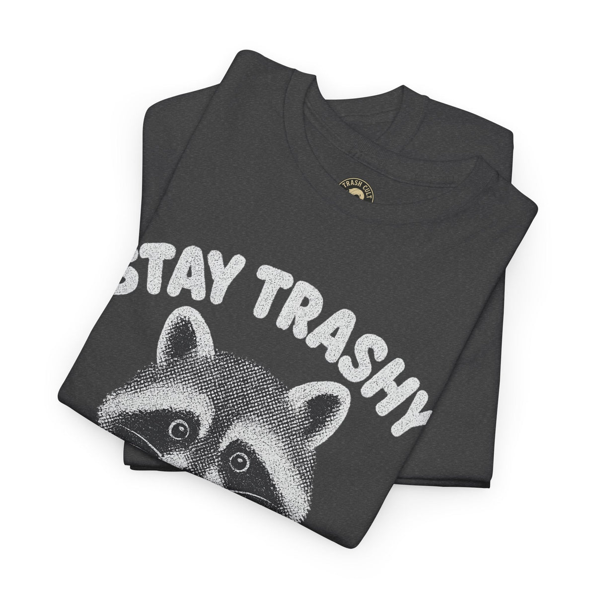 Stay Trashy Raccoon Iced Coffee Shirt – Halftone All White Design | Trash Cult Supply Co.