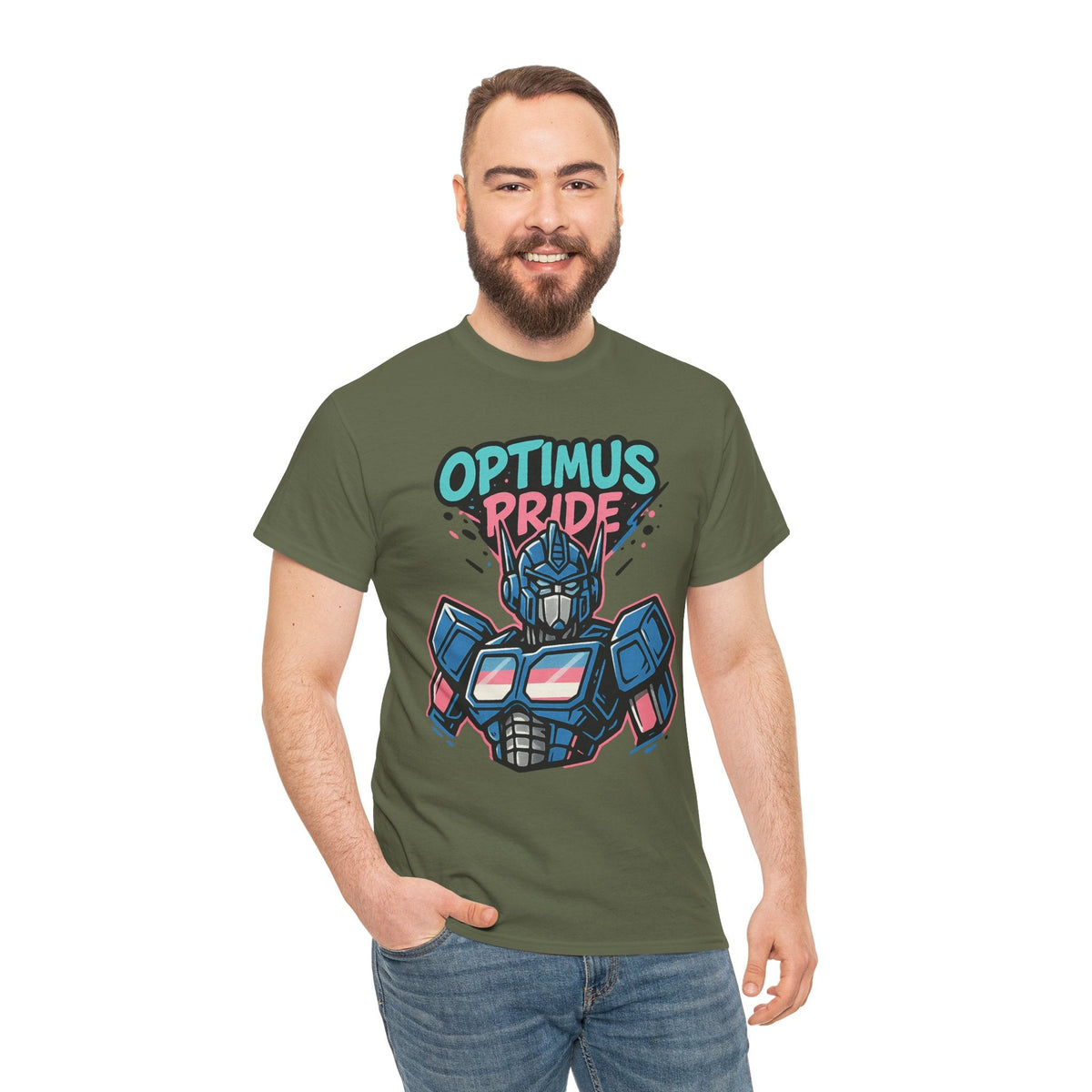 Optimus Pride T-Shirt – Trans Pride Robot Graphic Tee | Gildan 5000 Unisex Shirt