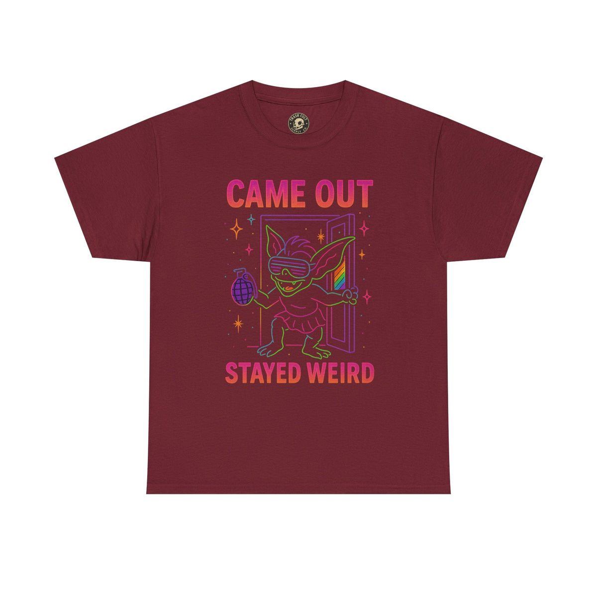 Came Out, Stayed Weird – Neon Gremlin Pride T-Shirt | Gildan Unisex Heavy Cotton Tee | LGBTQ+ Graphic Shirt