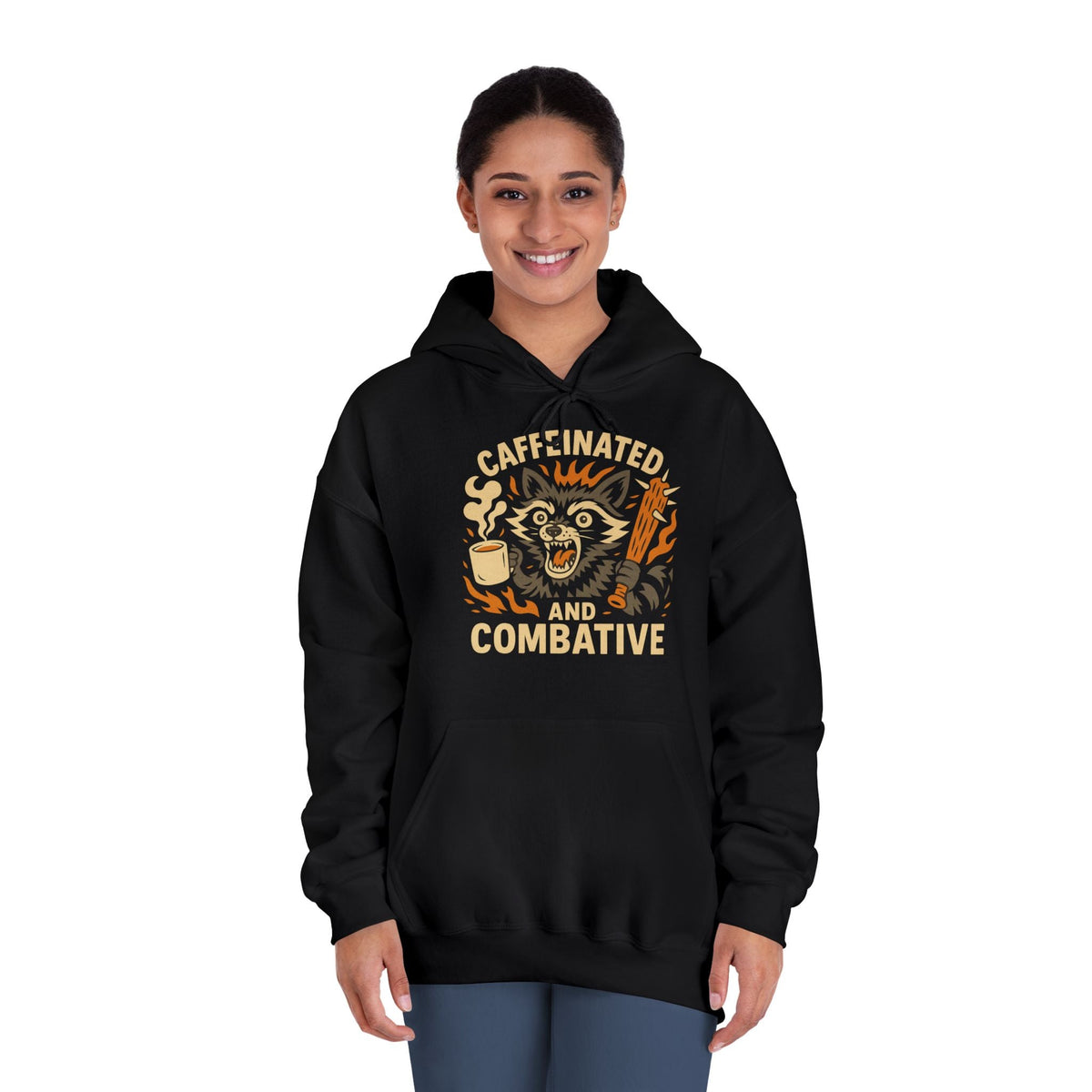 Caffeinated Combative Hoodie – Funny Unisex Sweatshirt for Coffee Lovers, Skater Vibes, Gift for Him or Her