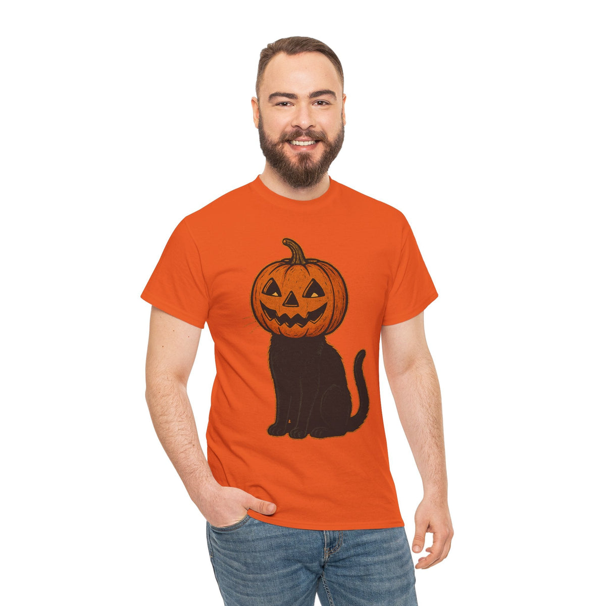 Black Cat Pumpkin Head Halloween T-Shirt – Jack O’Lantern Cat Design