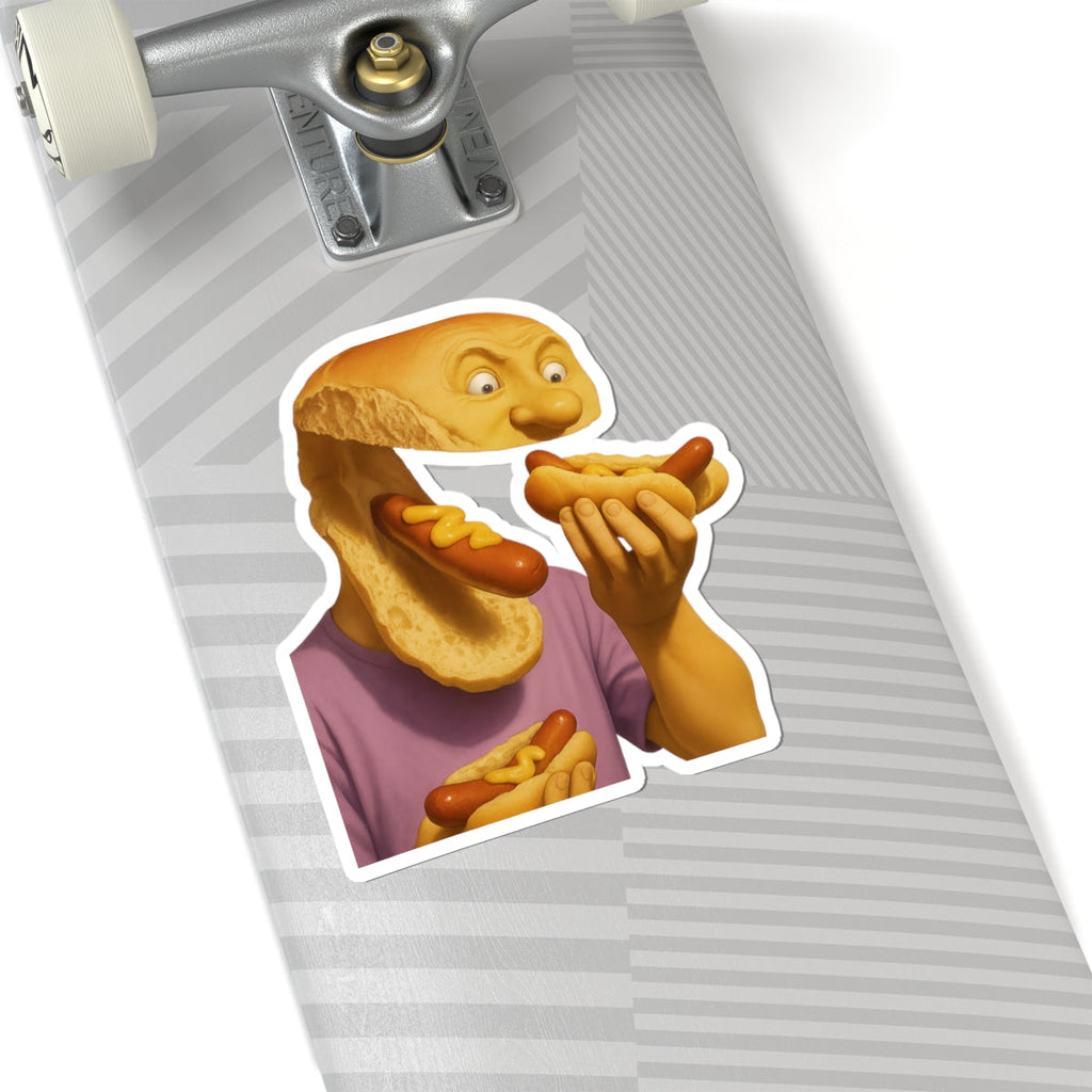 Hot Dog Head Sticker – AI-Generated, Human-Regretted, Perfect for Laptops and Lobotomies