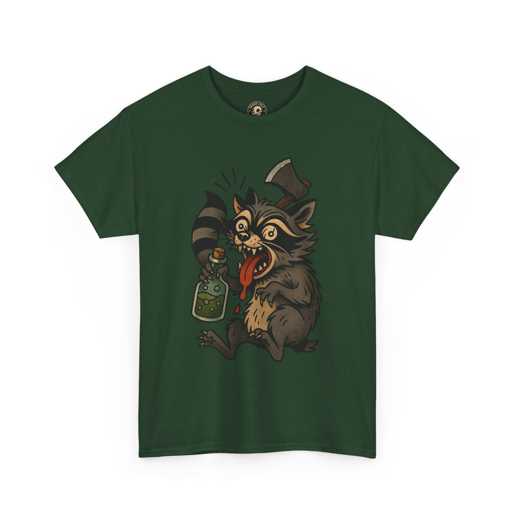 Unhinged Raccoon Shirt – Chaos Gremlin with Axe & Potion | Tattoo Style Tee