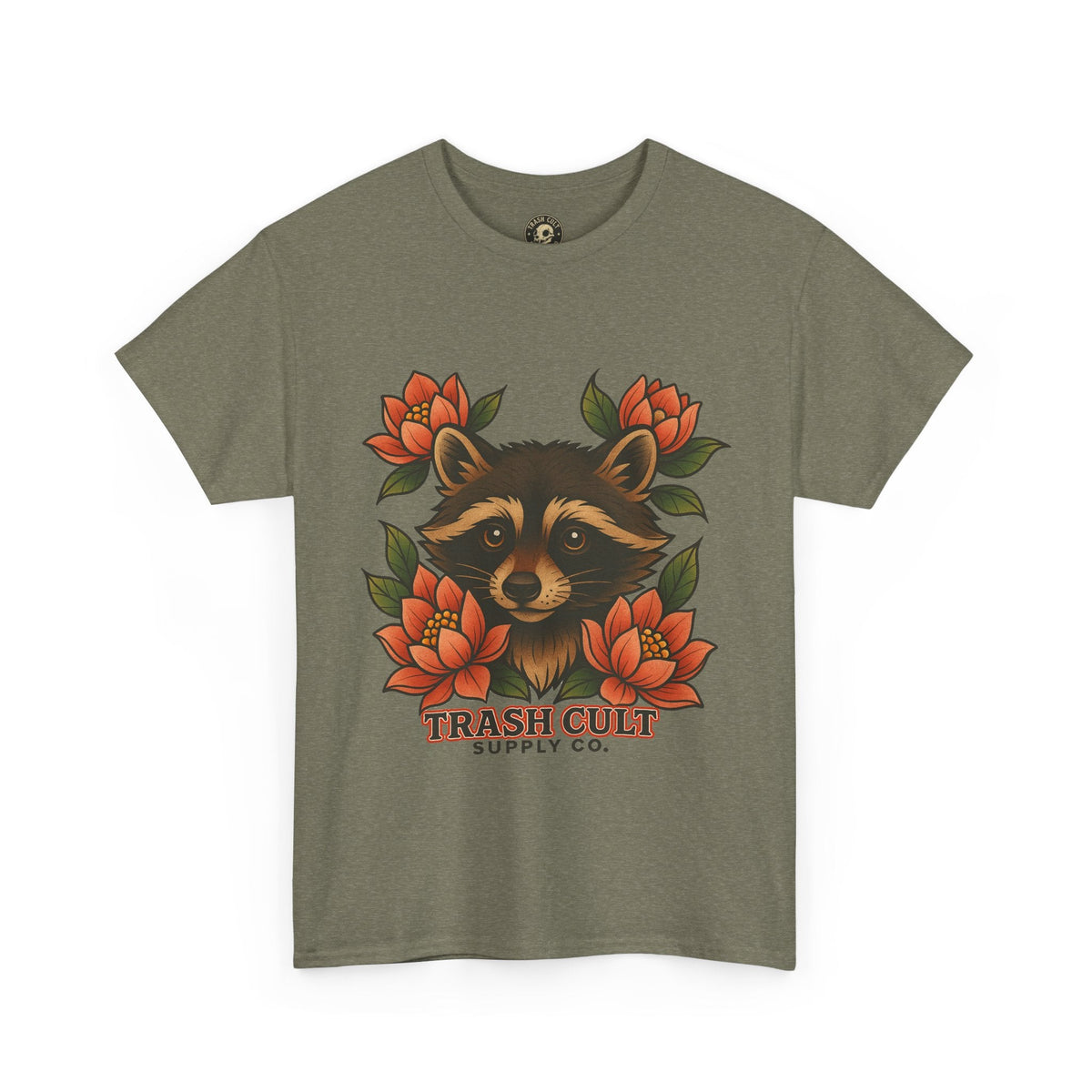 Neo-Traditional Raccoon & Lotus Tattoo Shirt – Trash Cult Supply Co. – Gildan 5000