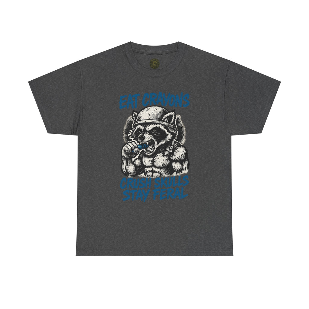 Eat Crayons Crush Skulls Stay Feral Military Raccoon Shirt – Gildan 5000