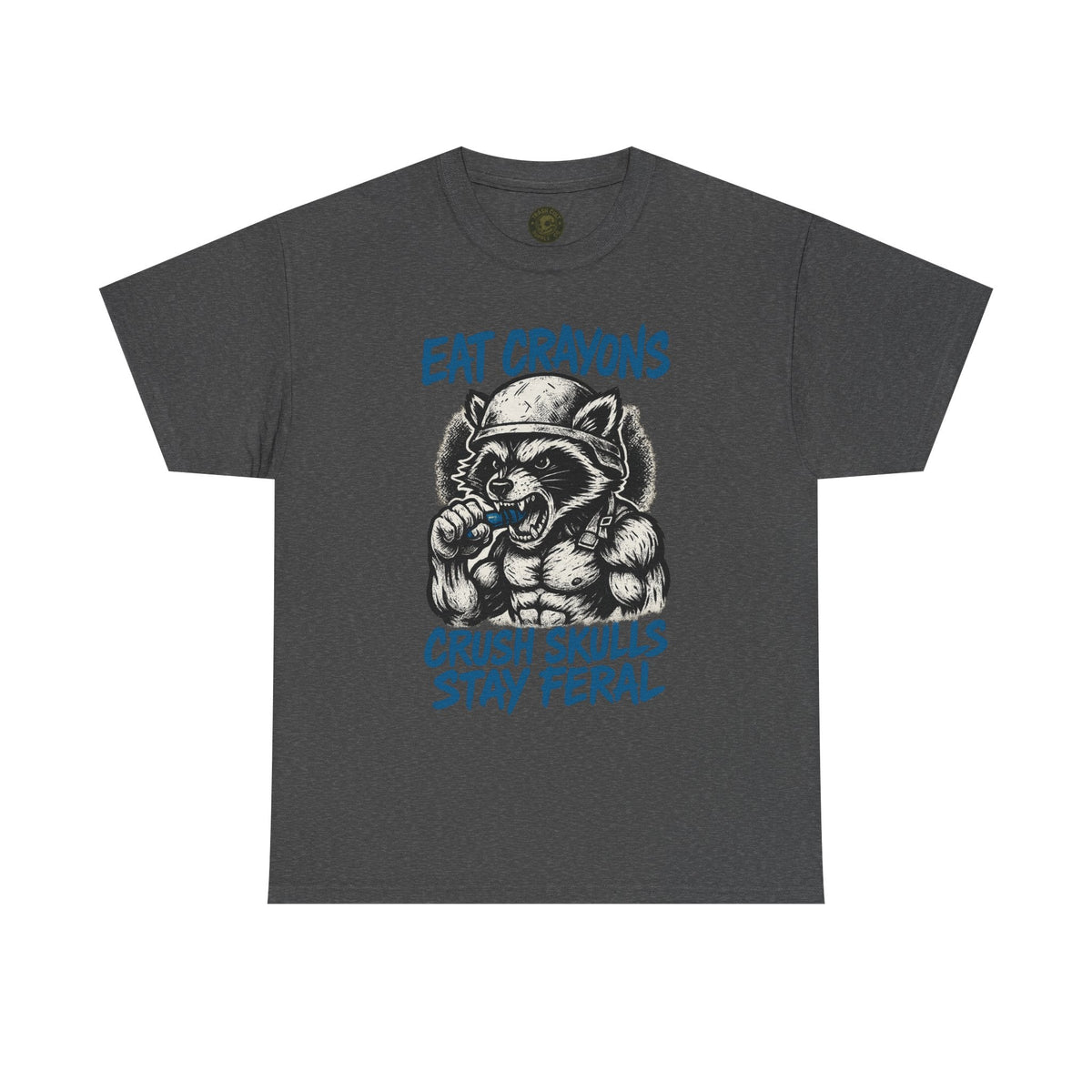 Eat Crayons Crush Skulls Stay Feral Military Raccoon Shirt – Gildan 5000