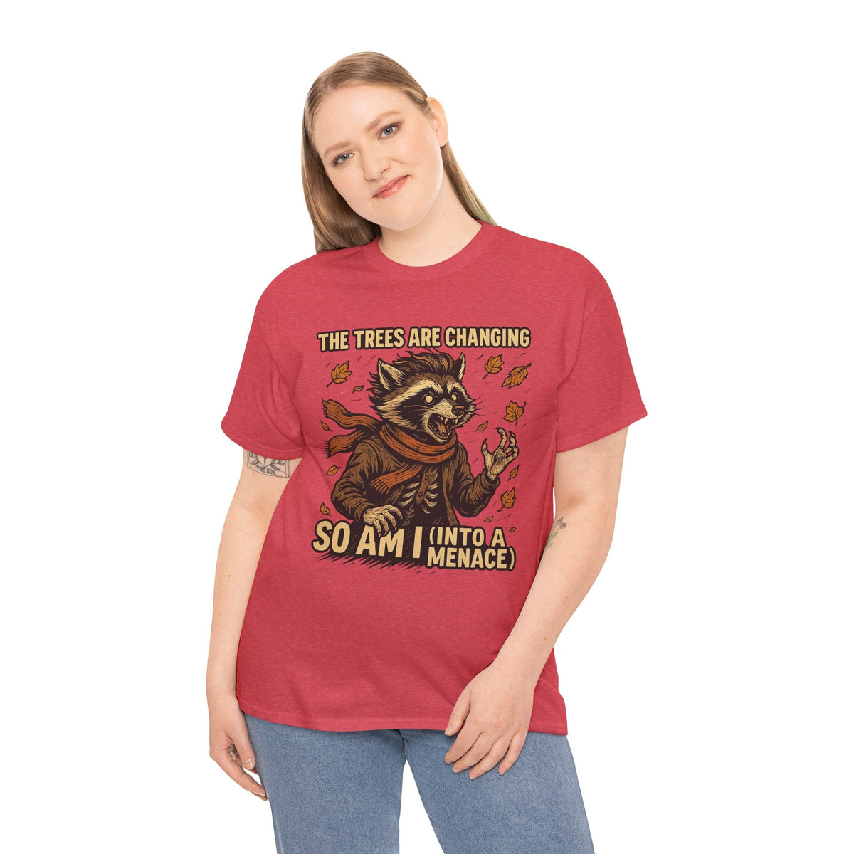 So Am I (Into a Menace) Shirt – Raccoon Transformation Fall Tee – The Trees Are Changing T-Shirt – Fall of Humanity Collection – Trash Cult Supply Co.