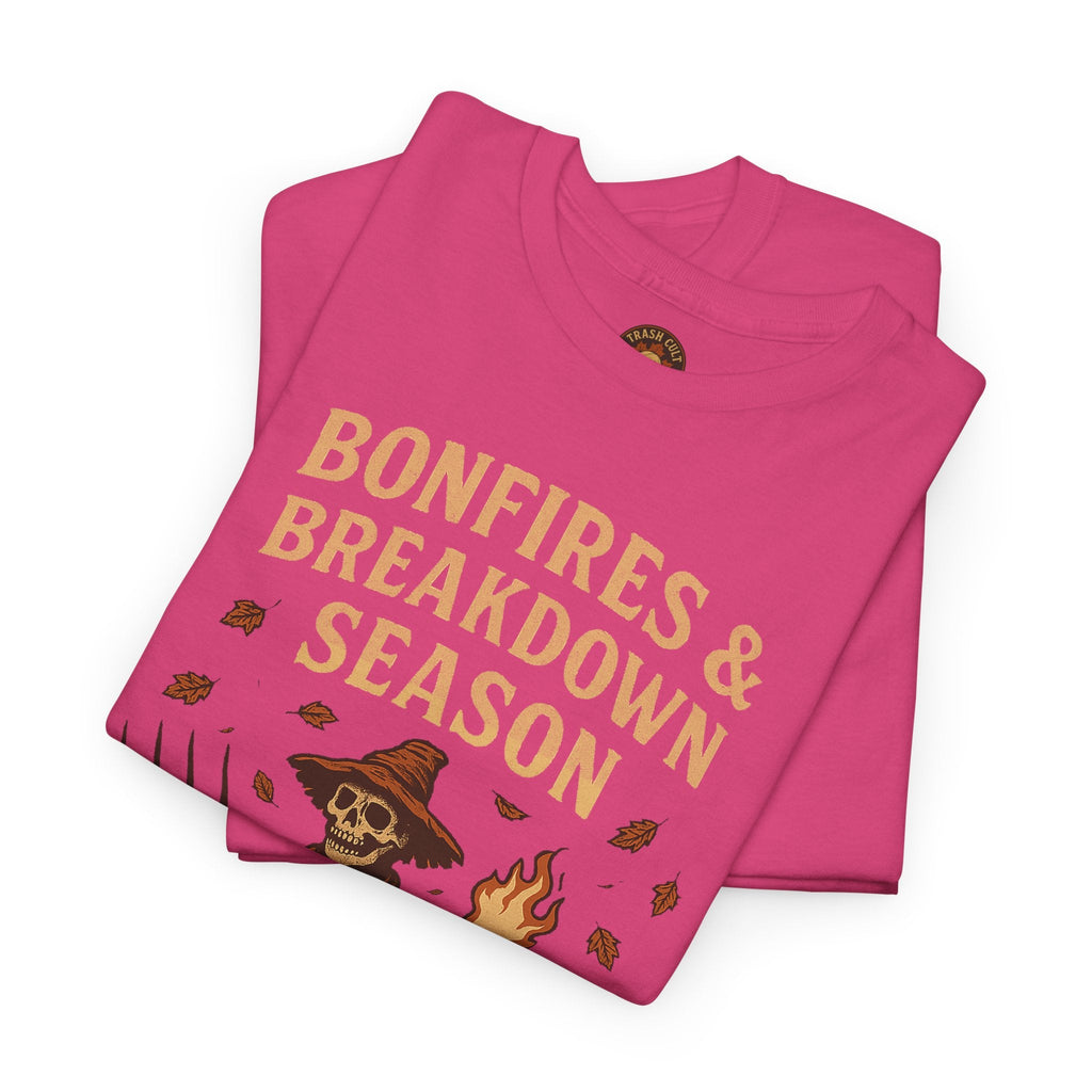 Bonfires & Breakdown Season Shirt – Skeleton Couch Chaos Tee – Fall of Humanity Collection – Trash Cult Supply Co.