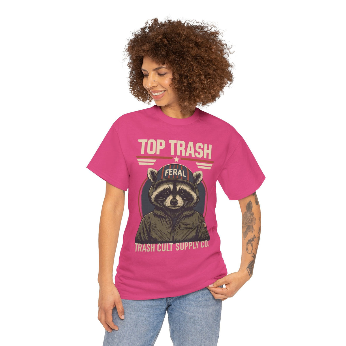 Feral Top Trash Raccoon Pilot Shirt – Trash Cult Supply Co. Parody Tee