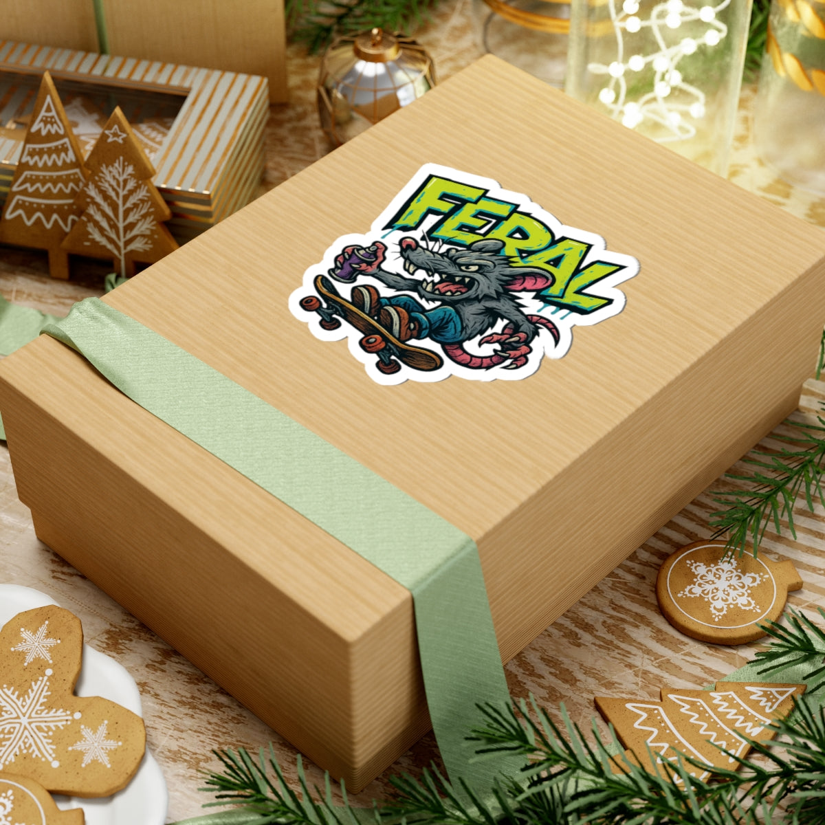 Feral Skate Rat Stickers | Cool Kiss-Cut Decals for Laptops, Water Bottles, Skateboards, Party Favors, Graffiti Lovers