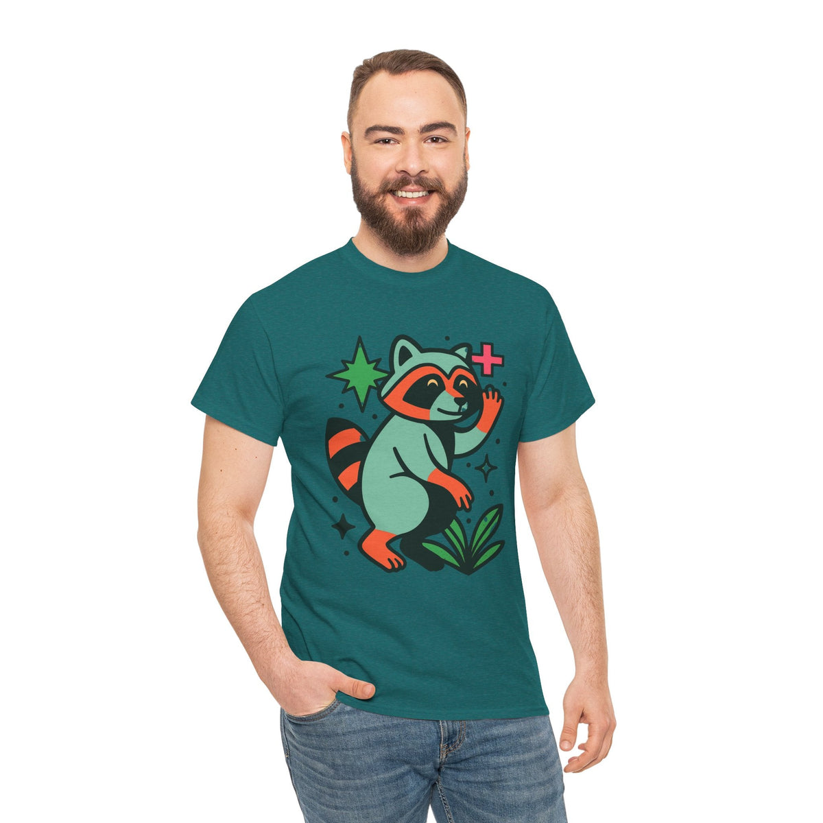 Playful Raccoon Unisex Heavy Cotton Tee | Cute Animal Shirt for Nature Lovers, Graphic Tee, Gift for Kids, Casual Wear, Eco-Friendly