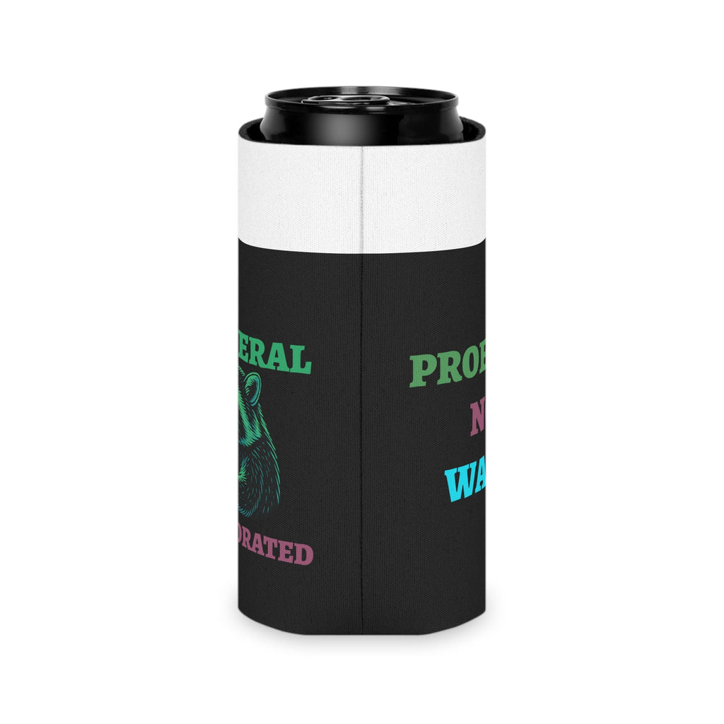 Stay Feral Stay Hydrated Can Cooler – Funny Raccoon Koozie, “Probably Not Water” + “Stay Weird” Slogan