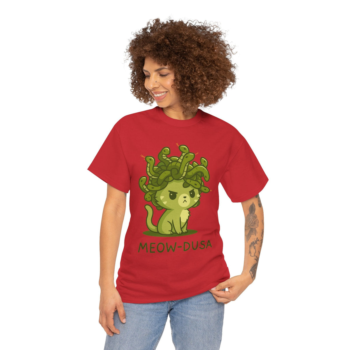 Meow-dusa Funny Cat Medusa T-Shirt – Gildan 5000 Heavy Cotton Tee