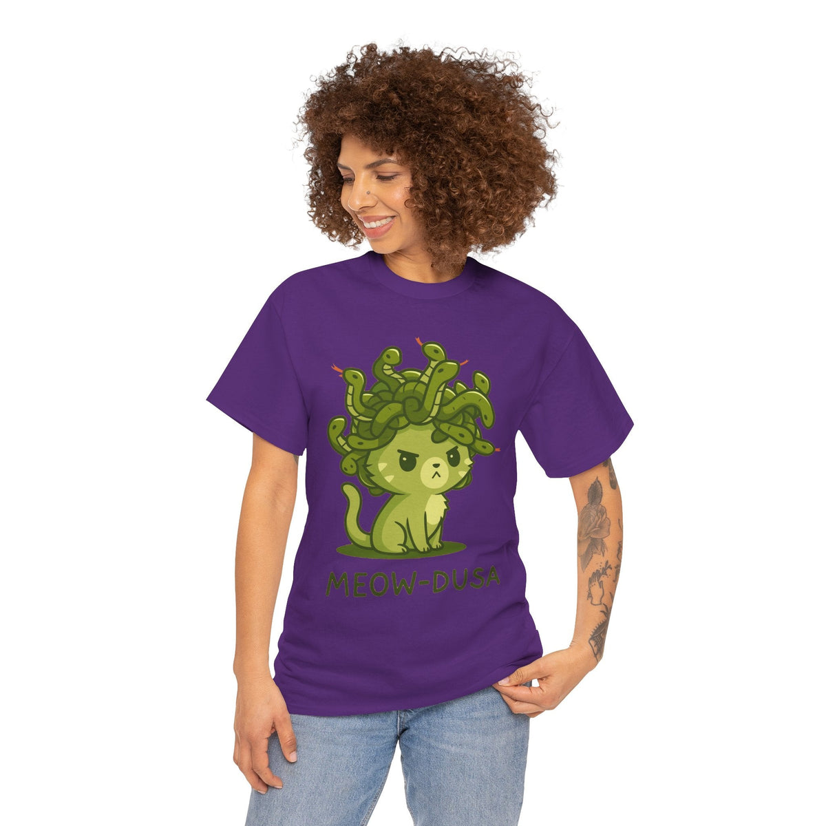 Meow-dusa Funny Cat Medusa T-Shirt – Gildan 5000 Heavy Cotton Tee