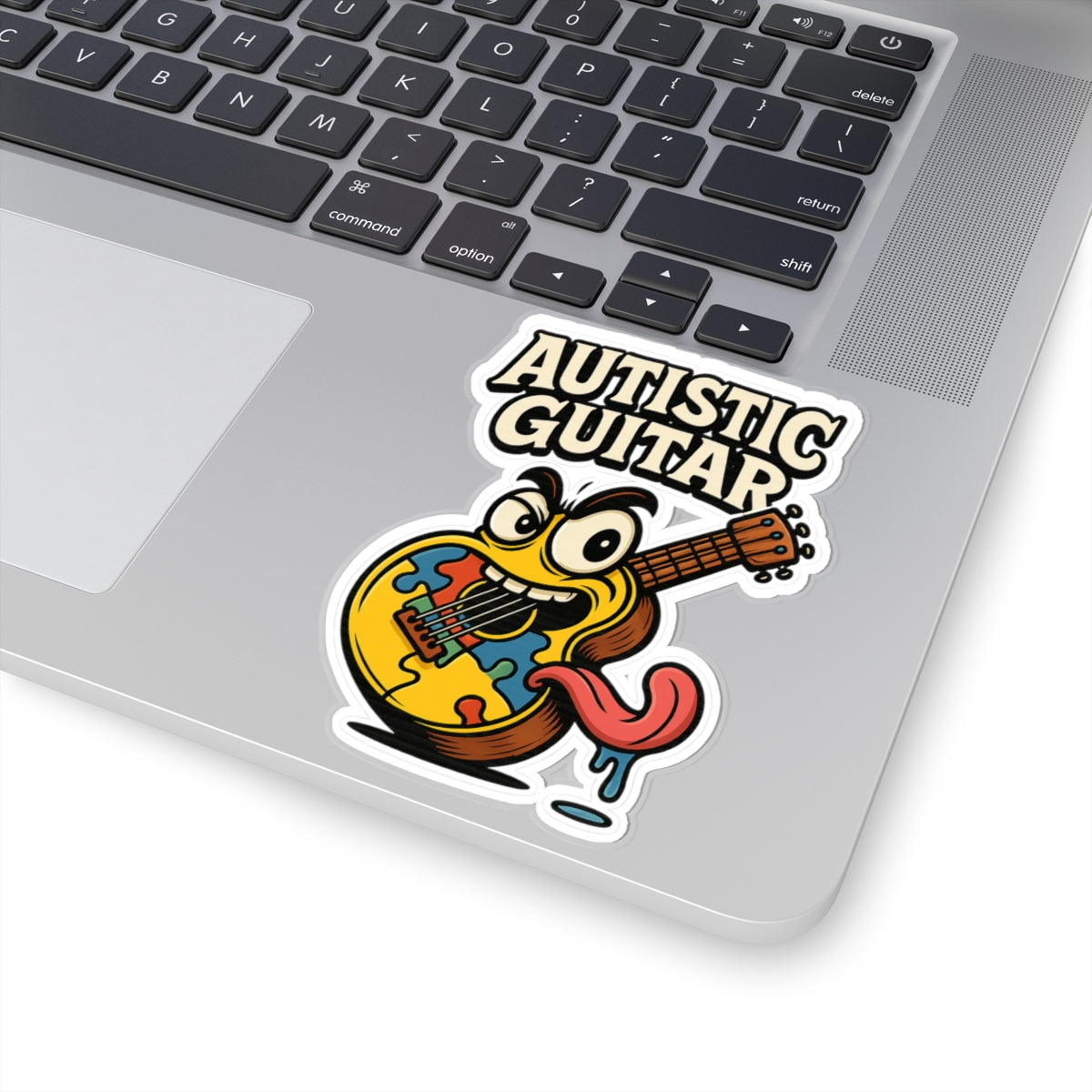 Autistic Guitar Kiss Cut Sticker – Bold Neurodivergent Art, Funny & Vibrant Music Design