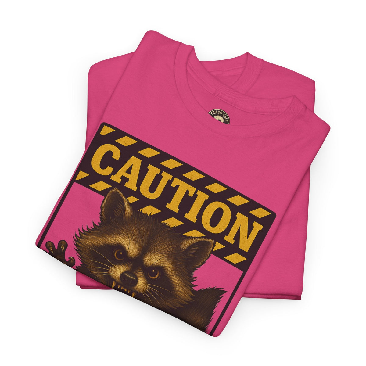 I Bite On Purpose Raccoon Warning T-Shirt – Caution Sign Style | Trash Cult Supply Co | Gildan 5000