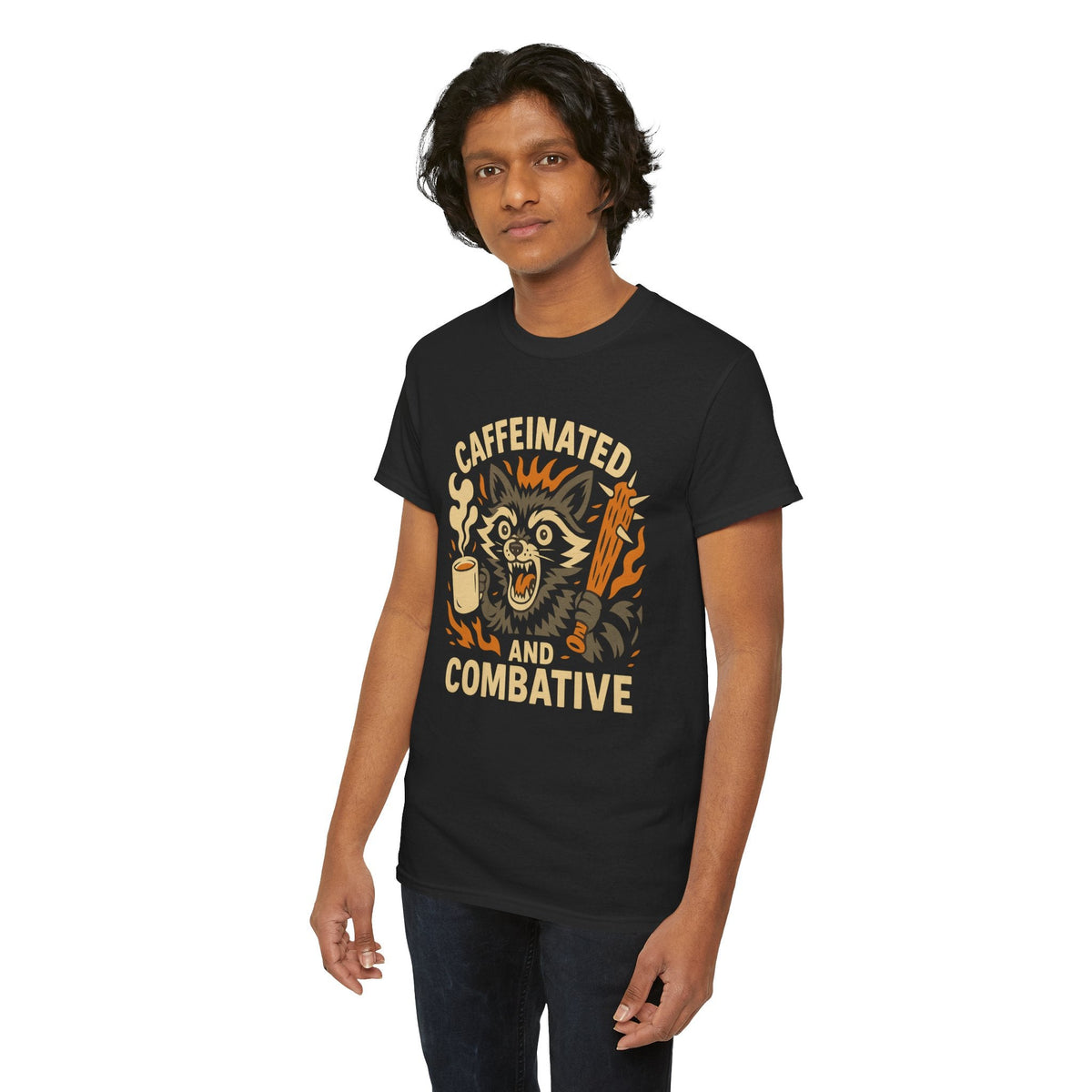 Caffeinated and Combative Tee, Funny Graphic T-Shirt, Coffee Lover Gift, Unisex Casual Wear, Birthday Present, Everyday Style