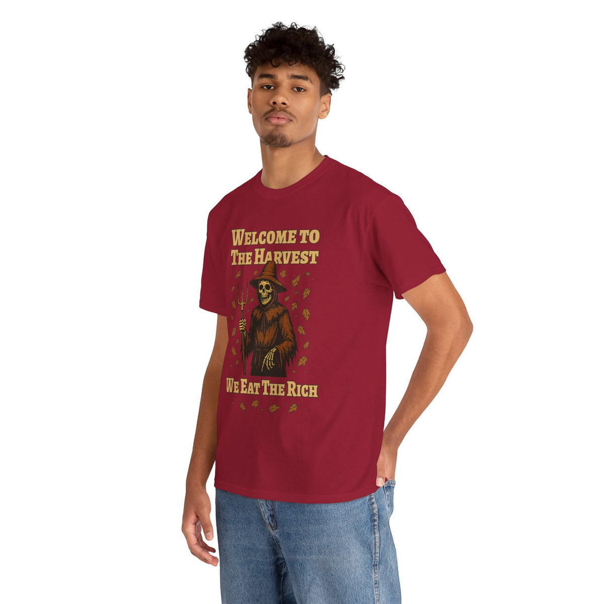 Eat the Rich Shirt – Welcome to the Harvest Skeleton Scarecrow Tee – Fall of Humanity Collection – Trash Cult Supply Co.