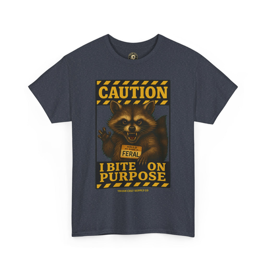 I Bite On Purpose Raccoon Warning T-Shirt – Caution Sign Style | Trash Cult Supply Co | Gildan 5000