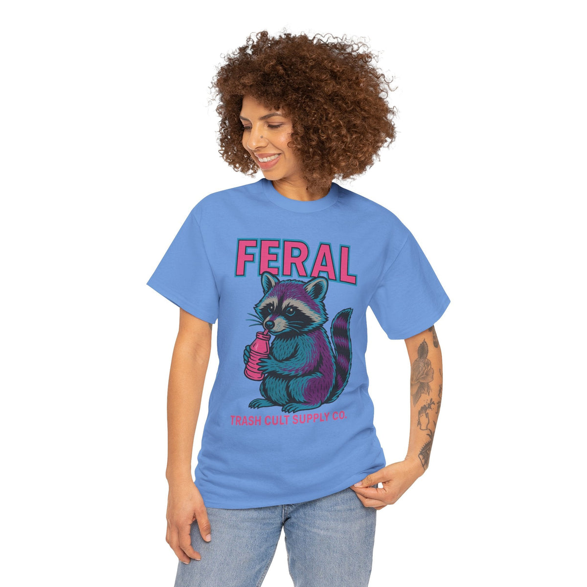FERAL Raccoon 80s Retro Shirt – Trash Cult Supply Co. – Gildan 5000 Tee