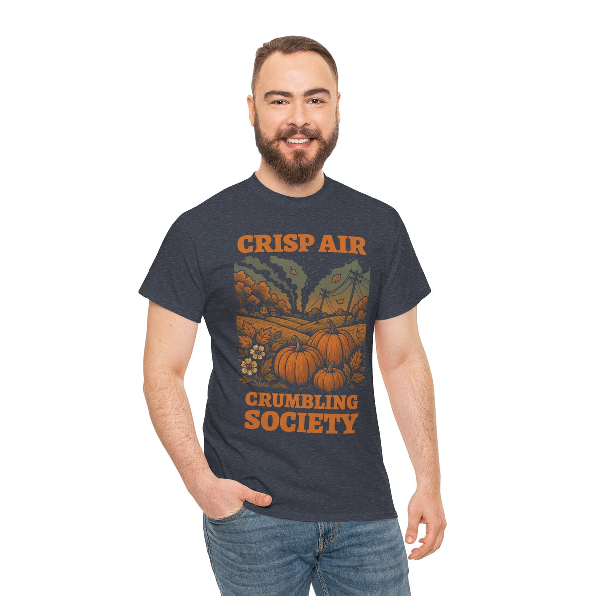 Crisp Air Crumbling Society Shirt – Dystopian Fall Pumpkin Tee – Fall of Humanity Collection – Trash Cult Supply Co.
