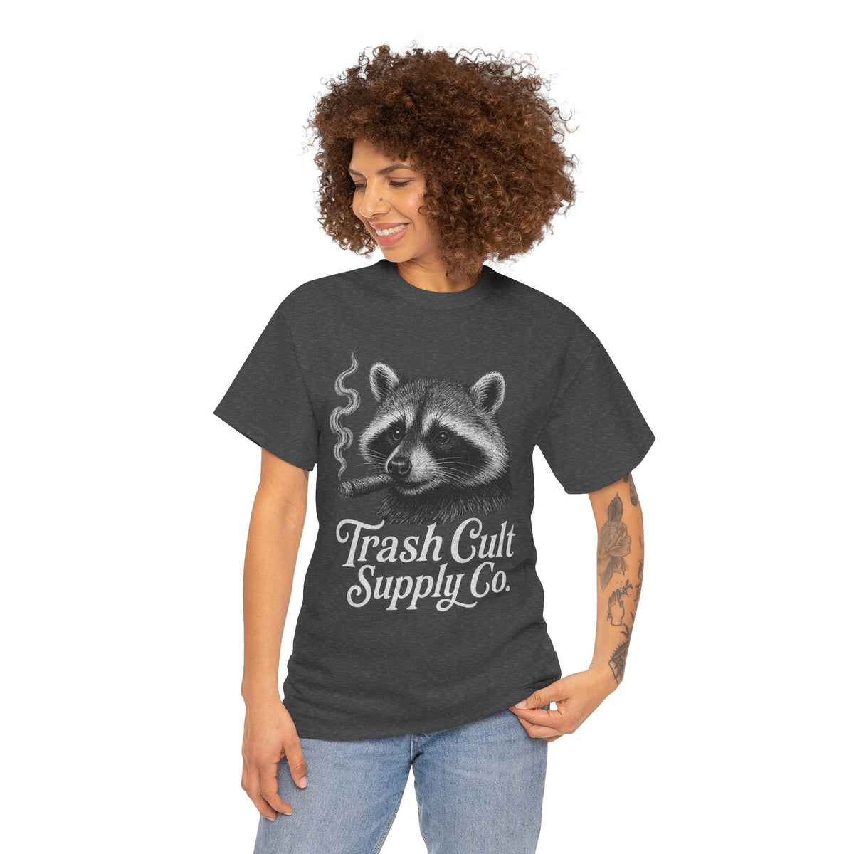 Monochrome Raccoon Cigar Shirt – Trash Cult Supply Co. | Gildan 5000 Tee