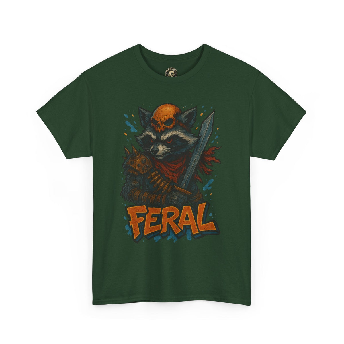 FERAL Raccoon Warlord Shirt – Graffiti Street Art Animal Tee | Bold Post-Apocalyptic Design on Gildan 5000