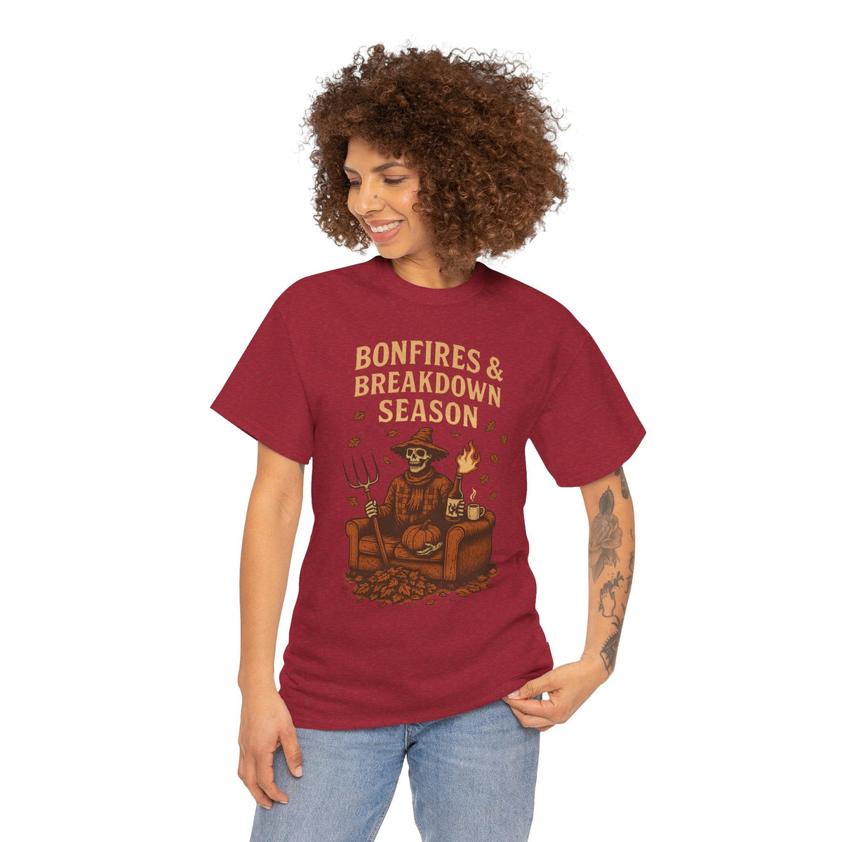 Bonfires & Breakdown Season Shirt – Skeleton Couch Chaos Tee – Fall of Humanity Collection – Trash Cult Supply Co.