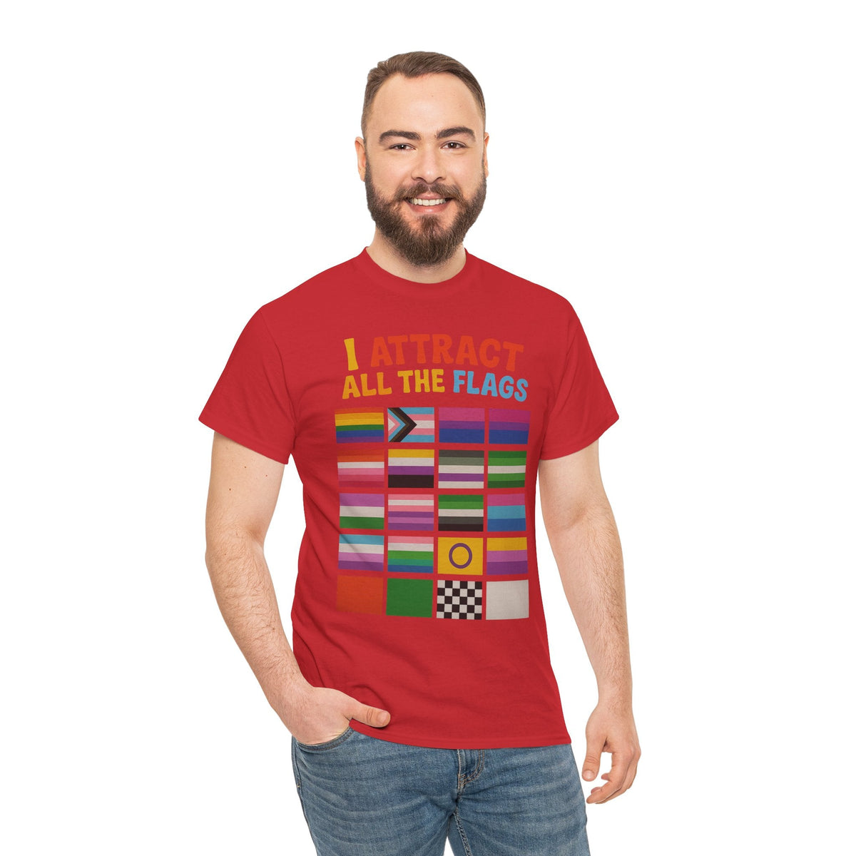 I Attract All The Flags LGBTQ Pride T-Shirt – Funny Inclusivity Shirt – Gildan 5000