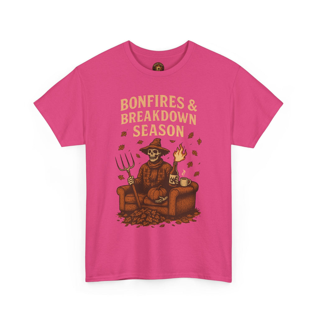 Bonfires & Breakdown Season Shirt – Skeleton Couch Chaos Tee – Fall of Humanity Collection – Trash Cult Supply Co.