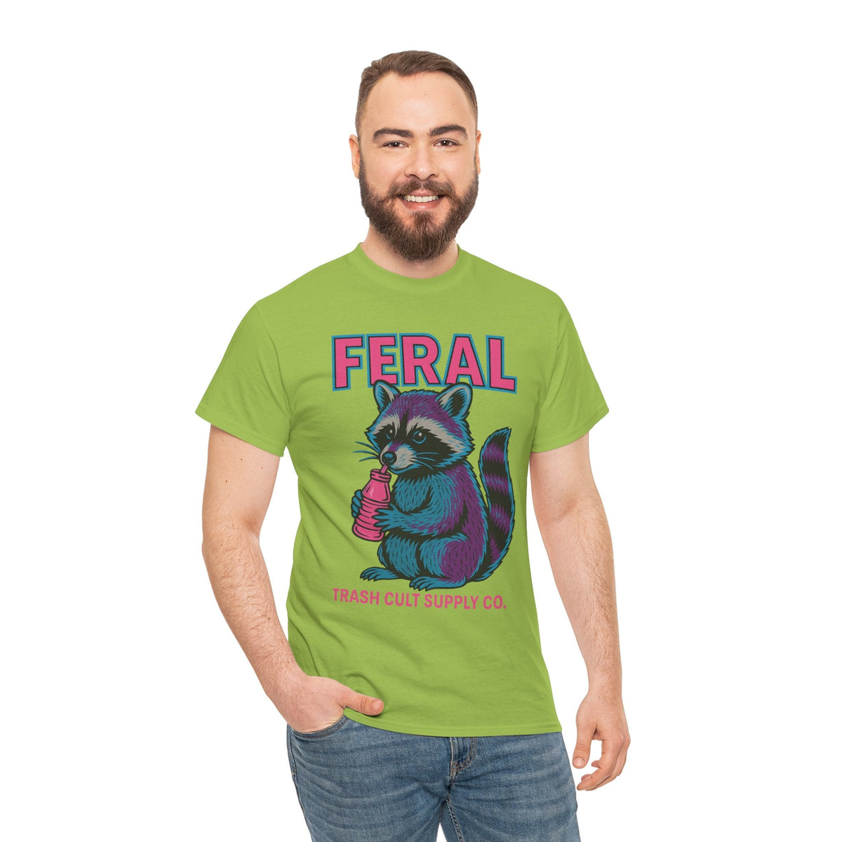 FERAL Raccoon 80s Retro Shirt – Trash Cult Supply Co. – Gildan 5000 Tee