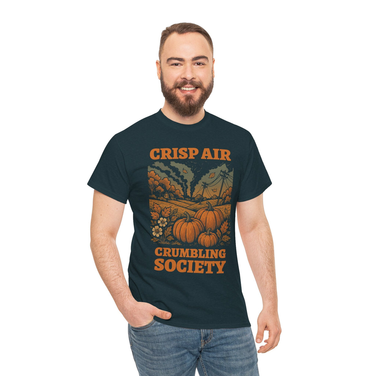 Crisp Air Crumbling Society Shirt – Dystopian Fall Pumpkin Tee – Fall of Humanity Collection – Trash Cult Supply Co.