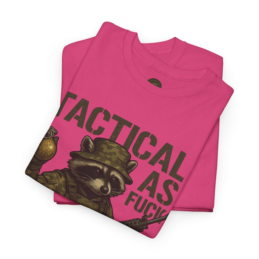 Tactical As F*** T-Shirt – Armed Raccoon Military Humor Tee | Trash Cult Supply Co. | Gildan 5000 Heavy Cotton