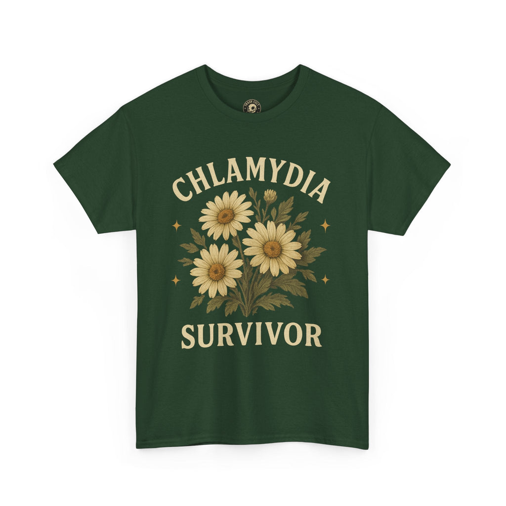 Chlamydia Survivor Vintage Floral Tee – Funny Bold Statement Shirt – Gildan 5000 Unisex Heavy Cotton