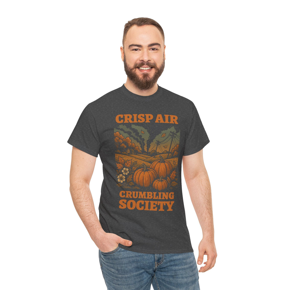 Crisp Air Crumbling Society Shirt – Dystopian Fall Pumpkin Tee – Fall of Humanity Collection – Trash Cult Supply Co.