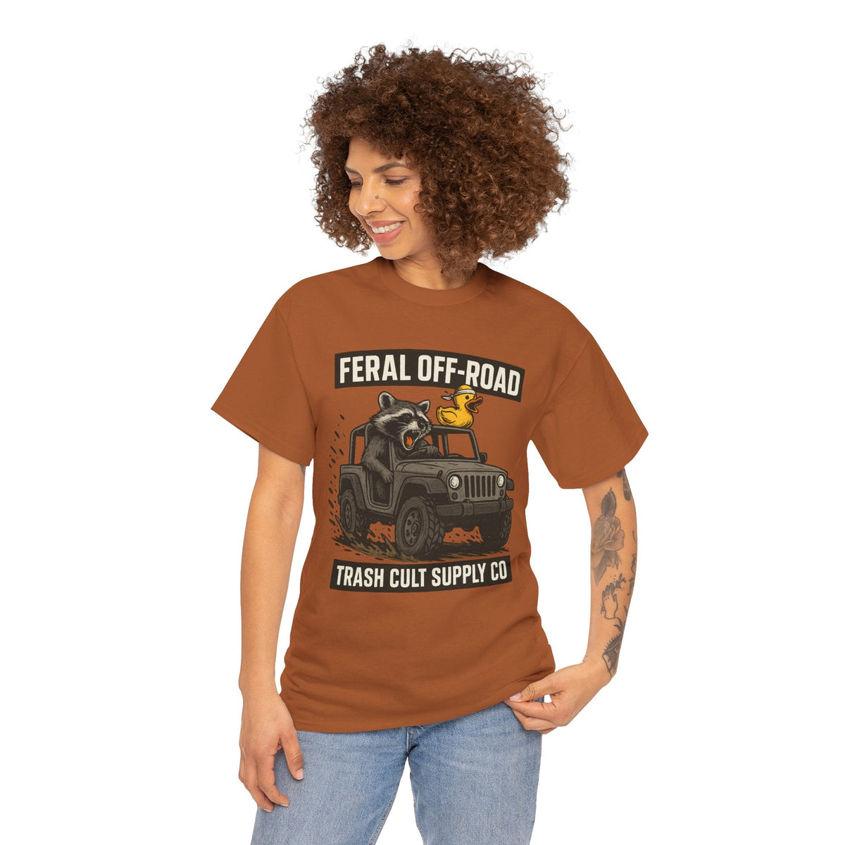 Feral Off-Road Raccoon Jeep Shirt – Mud Slinging Chaos | Trash Cult Supply Co | Gildan 5000 Tee