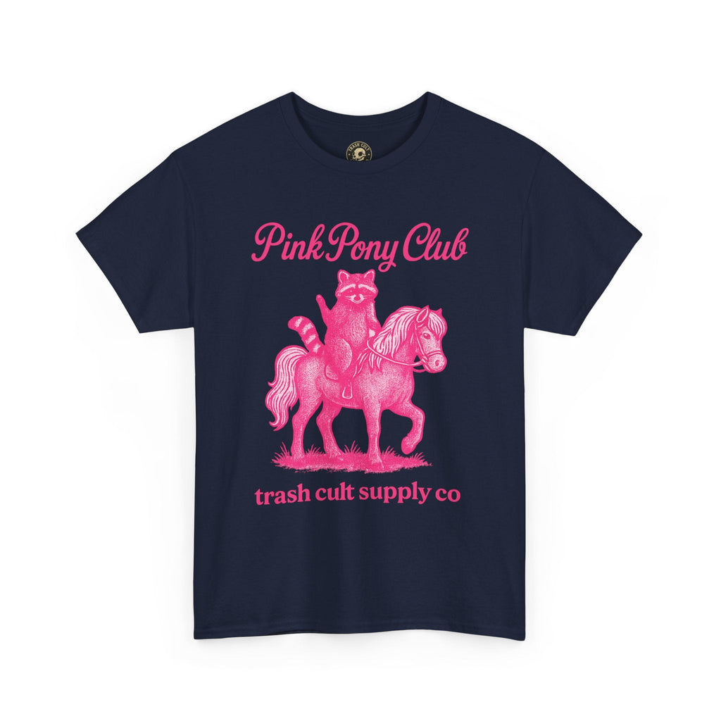 Pink Pony Club Raccoon Riding Pony Shirt – Vintage Hot Pink Halftone Tee by Trash Cult Supply Co
