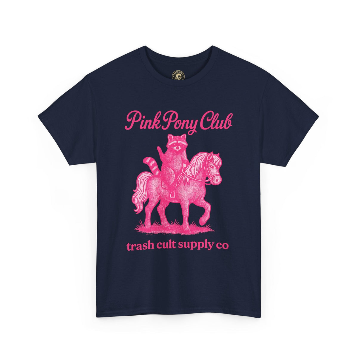 Pink Pony Club Raccoon Riding Pony Shirt – Vintage Hot Pink Halftone Tee by Trash Cult Supply Co
