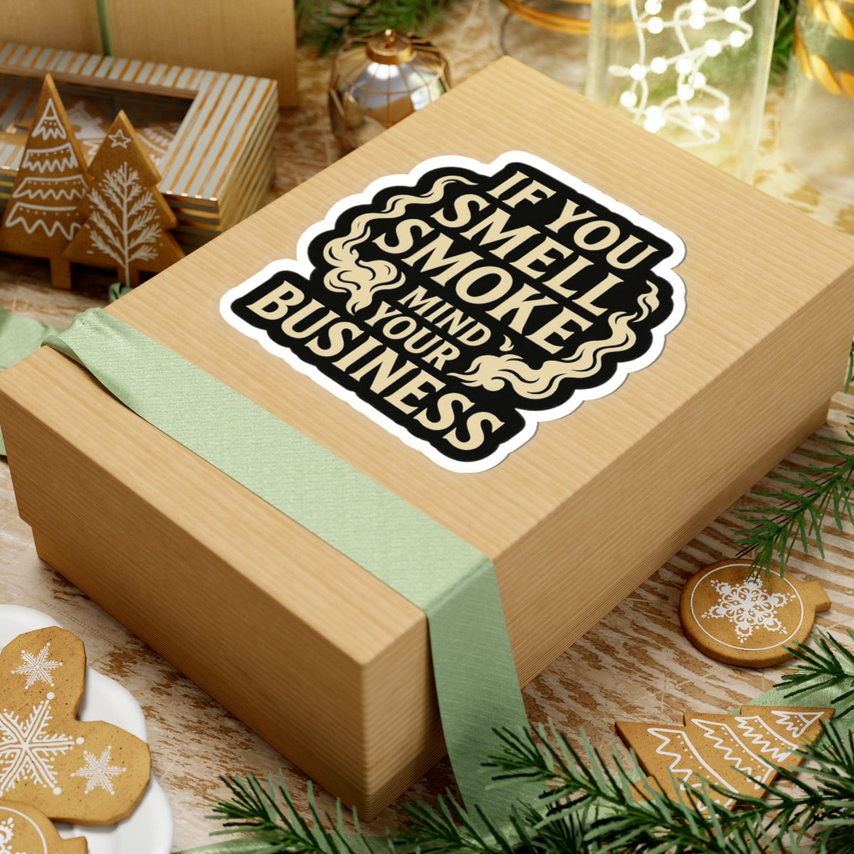 If You Smell Smoke Mind Your Business – Funny Firefighter Sticker – Glossy Kiss-Cut Vinyl Decal for Helmets, Gear, and Gifts