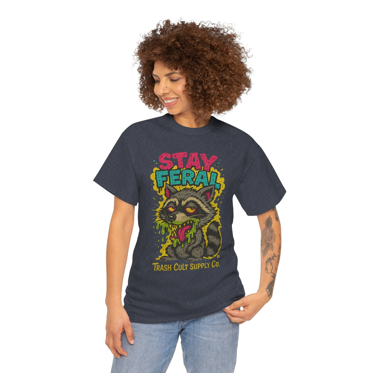 Stay Feral Raccoon Lowbrow Tee – Trash Cult Supply Co. | Gildan 5000