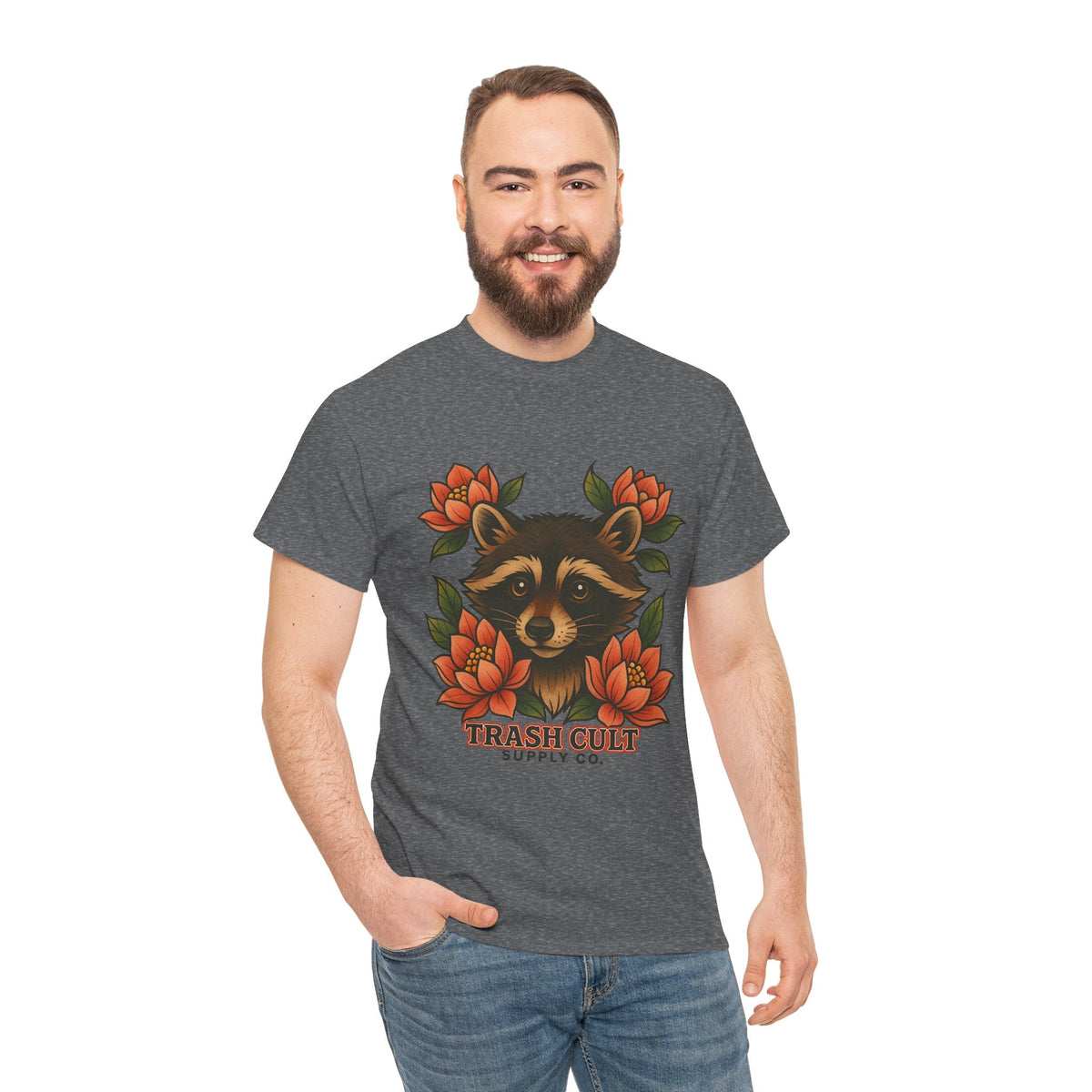 Neo-Traditional Raccoon & Lotus Tattoo Shirt – Trash Cult Supply Co. – Gildan 5000