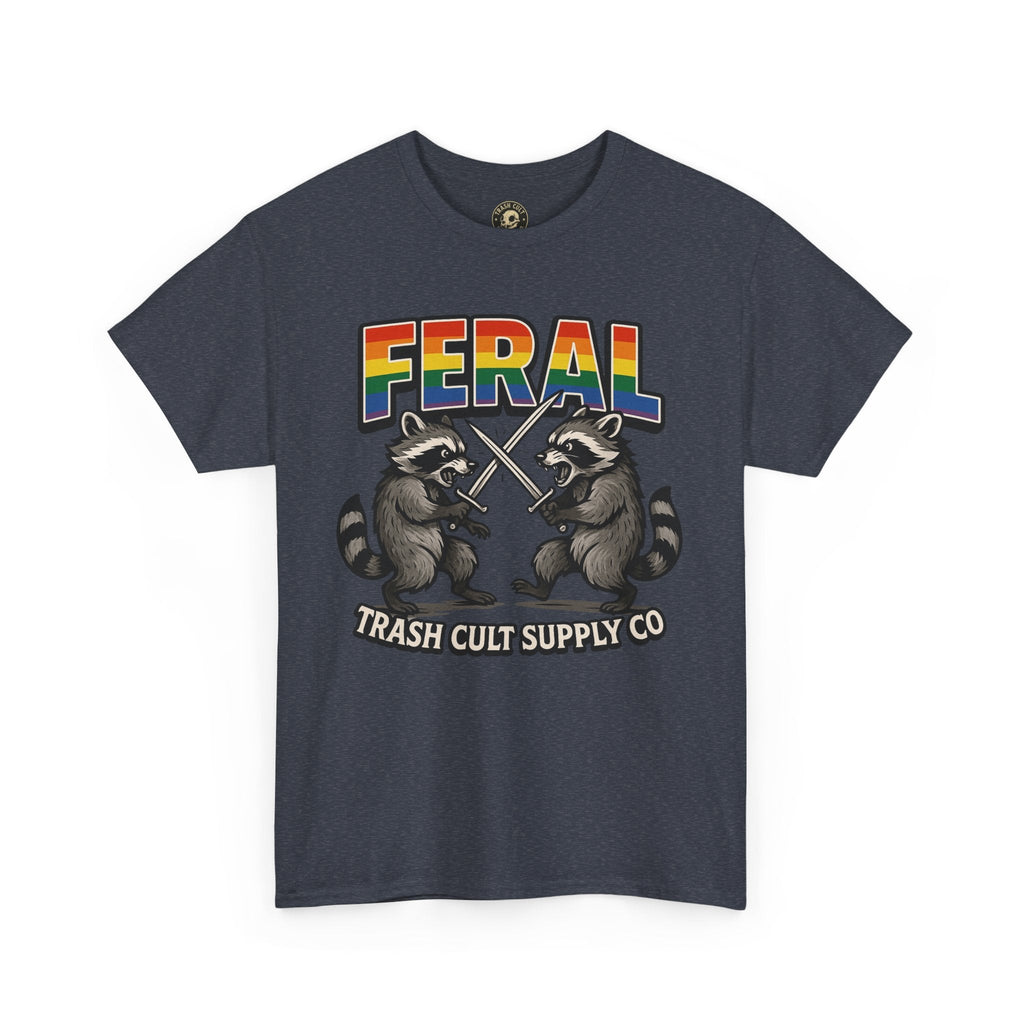 FERAL Rainbow Raccoon Sword Fighting Graphic Tee – Gildan 5000 Heavy Cotton