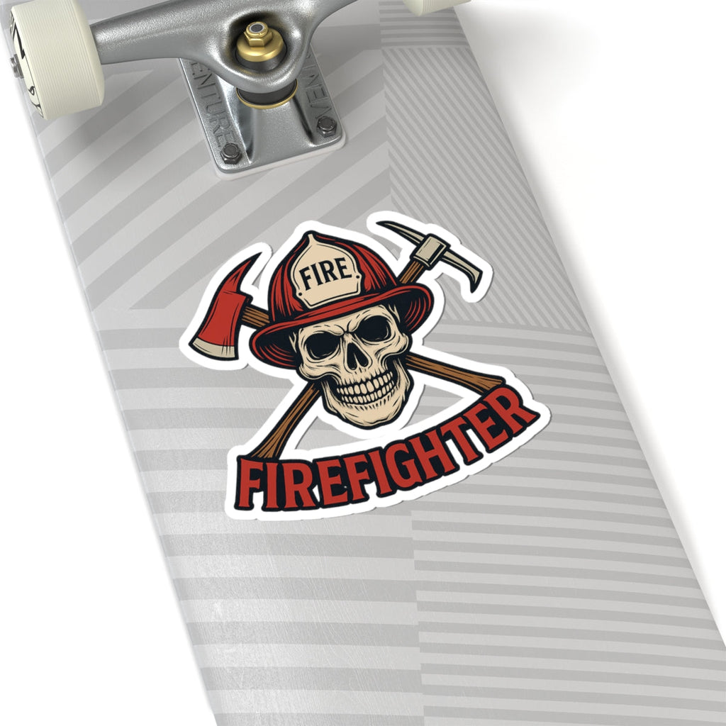 Badass Firefighter Skull Sticker – Fire Helmet & Axe | Red & Black First Responder Decal