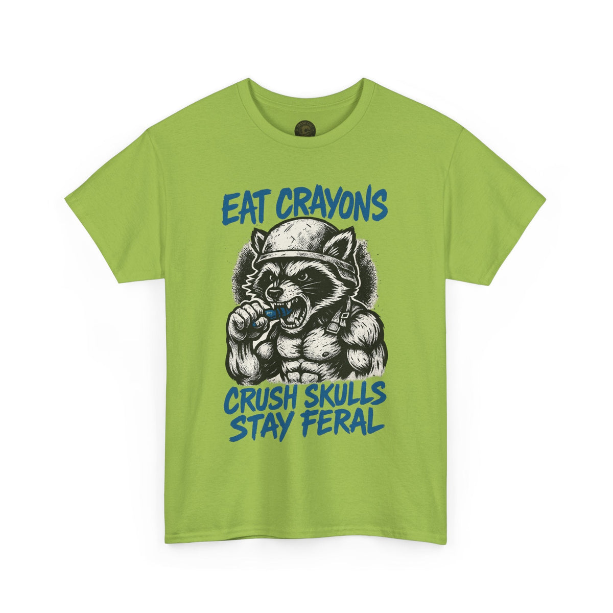 Eat Crayons Crush Skulls Stay Feral Military Raccoon Shirt – Gildan 5000