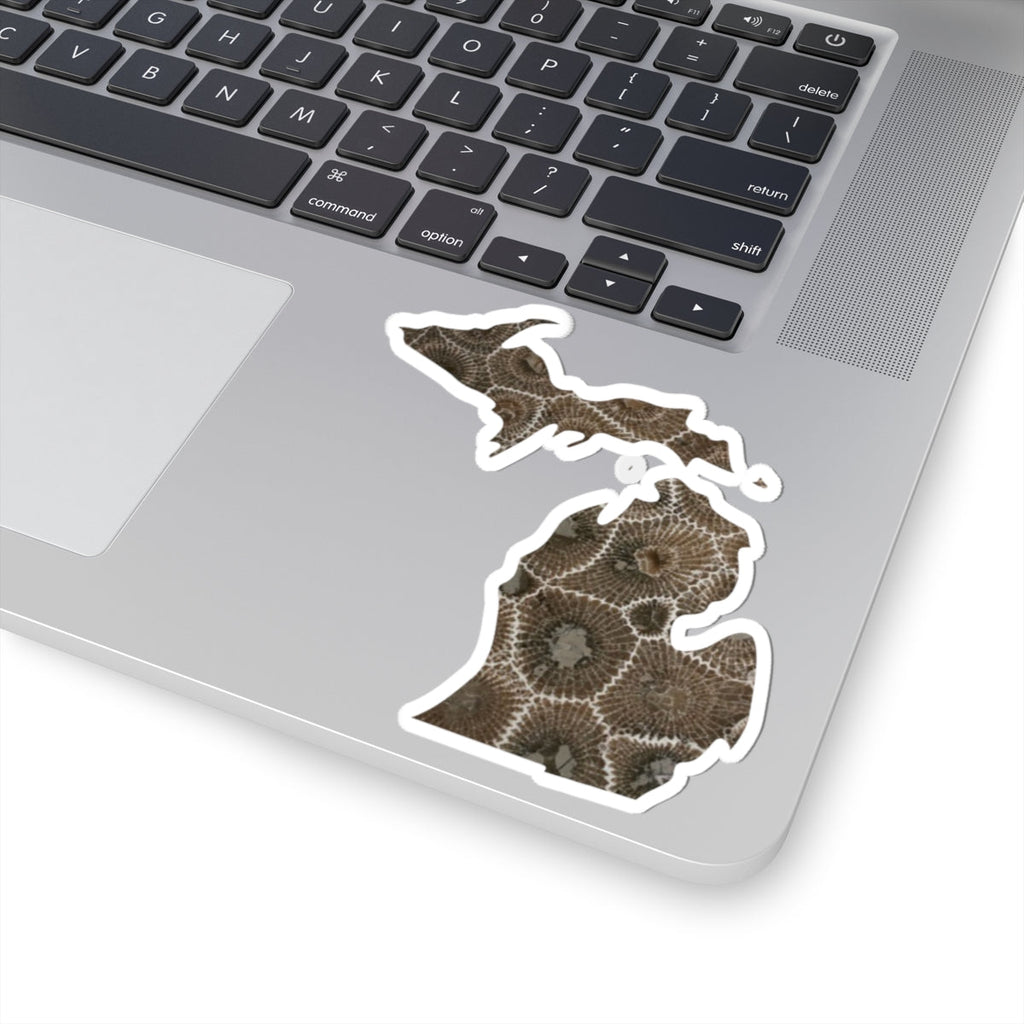 Michigan Petoskey Stone Kiss Cut Sticker – State Outline Fossil Rock Design